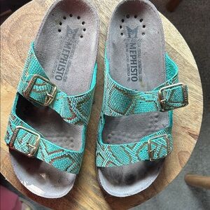 Mephisto two strap Sandals - Teal and gold